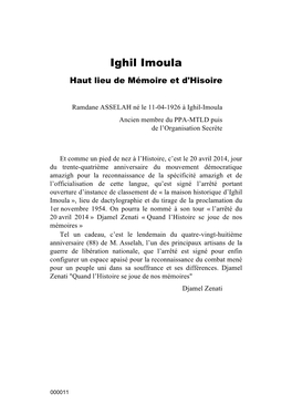 Ighil Imoula Haut Lieu De Mémoire Et D'hisoire