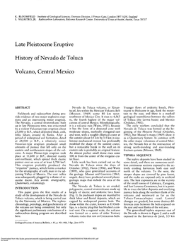 Late Pleistocene Eruptive History of Nevado De Toluca Volcano, Central