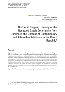 Historical Cupping Therapy Within the Czech Community in Ukraine in The