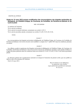 Arrêté Du 12 Mars 2013 Portant Modification Des Circonscriptions