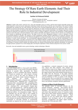 The Strategy of Rare Earth Elements and Their Role in Industrial Development