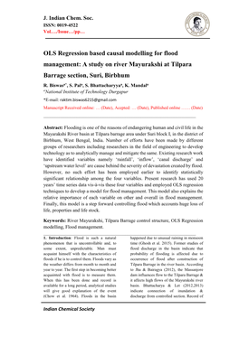 OLS Regression Based Causal Modelling for Flood Management: a Study on River Mayurakshi at Tilpara Barrage Section, Suri, Birbhum R