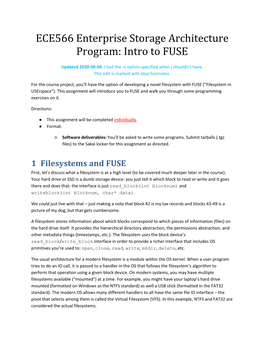 ECE566 Enterprise Storage Architecture Program: Intro to FUSE