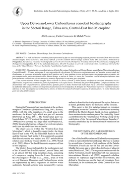 Upper Devonian-Lower Carboniferous Conodont Biostratigraphy in the Shotori Range, Tabas Area, Central-East Iran Microplate