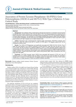 Association of Protein Tyrosine Phosphatase 1B (PTPN1) Gene