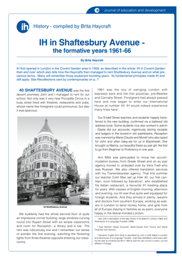 IH in Shaftesbury Avenue - the Formative Years 1961-66