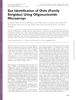 Sex Identification of Owls (Family Strigidae) Using Oligonucleotide
