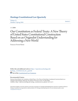 Our Constitution As Federal Treaty: a New Theory of United States