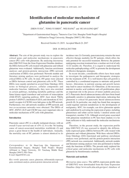 Identification of Molecular Mechanisms of Glutamine in Pancreatic Cancer