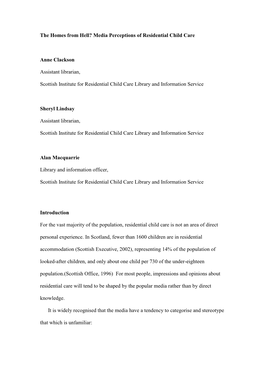 Media Perceptions of Residential Child Care