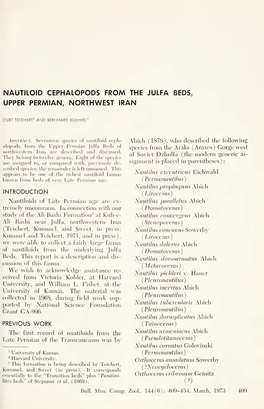 Nautiloid Cephalopods from the Julfa Beds, Upper Permian, Northwest Iran