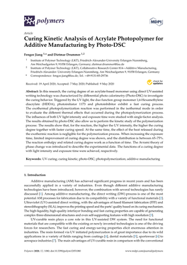 Curing Kinetic Analysis of Acrylate Photopolymer for Additive Manufacturing by Photo-DSC