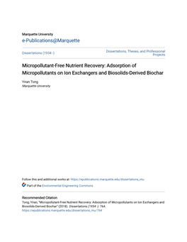 Adsorption of Micropollutants on Ion Exchangers and Biosolids-Derived Biochar