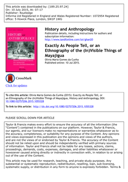 Exactly As People Tell, Or an Ethnography of the (In)Visible Things of Mayajigua Olivia Maria Gomes Da Cunha Published Online: 10 Jul 2015