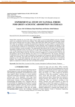 Experimental Study on Natural Fibers for Green Acoustic Absorption Materials