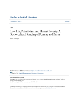 Low Life, Primitivism and Honest Poverty: a Socio-Cultural Reading of Ramsay and Burns Peter Zenzinger