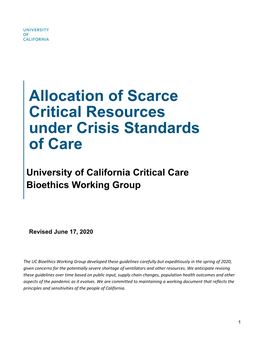 Allocation of Scarce Critical Resources Under Crisis Standards of Care