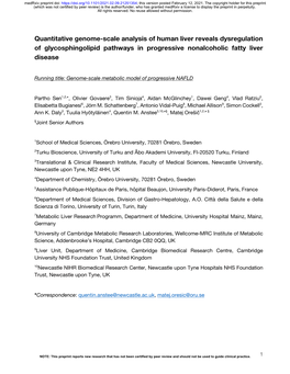 Quantitative Genome-Scale Analysis of Human Liver Reveals Dysregulation of Glycosphingolipid Pathways in Progressive Nonalcoholic Fatty Liver Disease