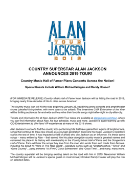 Country Superstar Alan Jackson Announces 2019 Tour!