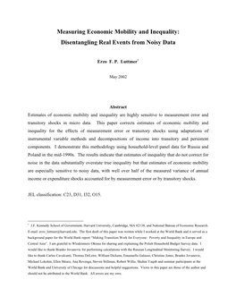 Measuring Economic Mobility and Inequality: Disentangling Real Events from Noisy Data