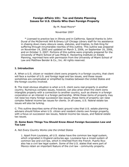 Tax and Estate Planning Issues for US Clients Who Own Foreign Property