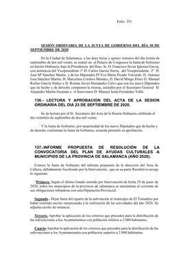 136.- Lectura Y Aprobacion Del Acta De La Sesion Ordinaria Del Dia 23 De Septiembre De 2020