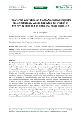 Selaginellaceae, Lycopodiophyta): Description of Five New Species and an Additional Range Extension