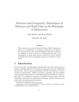 Structure and Categoricity: Determinacy of Reference and Truth-Value in the Philosophy of Mathematics