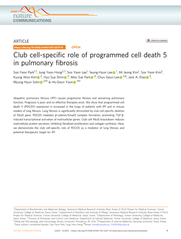 Club Cell-Specific Role of Programmed Cell Death 5 in Pulmonary Fibrosis