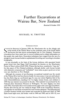 Further Excavations at Wairau Bar, New Zealand Received 8 October 1974