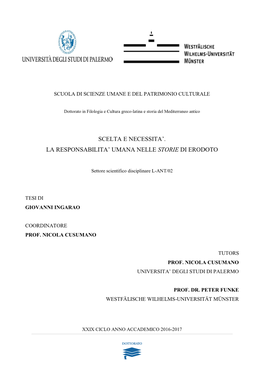 Scelta E Necessita'. La Responsabilita' Umana Nelle Storie Di Erodoto