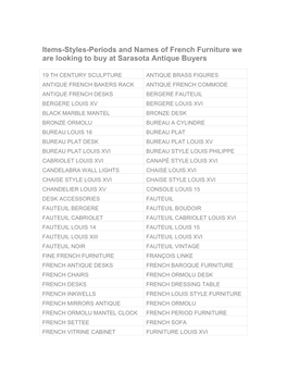 Items-Styles-Periods and Names of French Furniture We Are Looking to Buy at Sarasota Antique Buyers