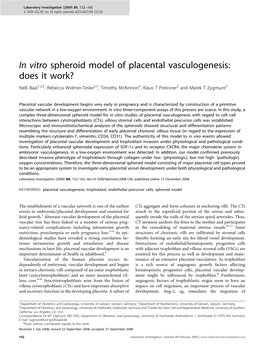 In Vitro Spheroid Model of Placental Vasculogenesis