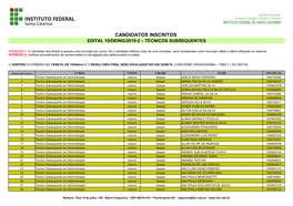 Relação Dos Candidatos Inscritos Para Cursos Técnicos Subsequentes