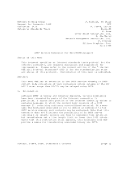 Network Working Group J. Klensin, WG Chair Request for Comments: 1652 MCI Obsoletes: 1426 N. Freed, Editor Category: Standards Track Innosoft M