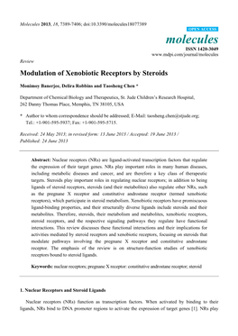 Modulation of Xenobiotic Receptors by Steroids