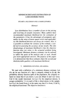 Minimum Distance Estimation of Loss Distributions