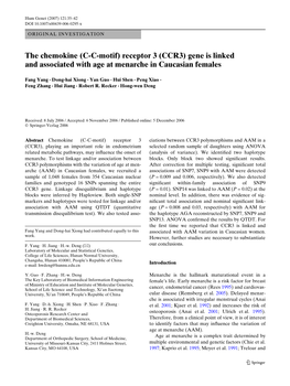 (CC-Motif) Receptor 3 (CCR3) Gene Is Linked and Associated with Age At