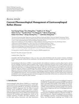 Review Article Current Pharmacological Management of Gastroesophageal Reflux Disease