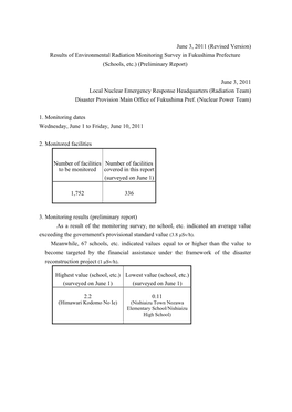 Readings of Environmental Radiation Monitoring Survey in Fukushima Prefecture