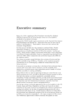 Executive Summary to Accompany Luo Han Guo Extract Application