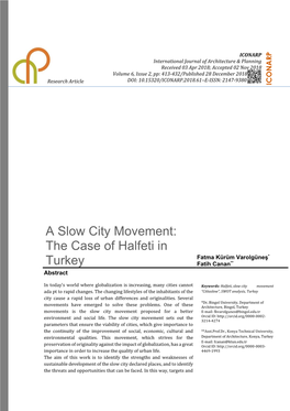 A Slow City Movement: the Case of Halfeti in Turkey