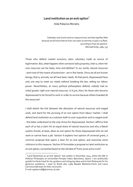 Land Restitution As an Exit Option* Aïda Palacios Morales