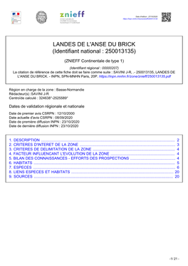 LANDES DE L'anse DU BRICK (Identifiant National : 250013135)