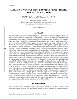 Augmentative Biological Control in Greenhouses: Experiences from China
