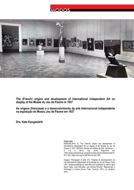 The (French) Origins and Development of International Independent Art on Display at the Musée Du Jeu De Paume in 1937