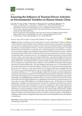 Assessing the Influence of Tourism-Driven Activities on Environmental Variables on Hainan Island, China