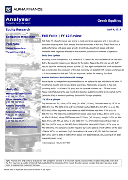 Analyser Greek Equities Company News & Views