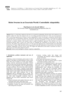 Robot Swarms in an Uncertain World: Controllable Adaptability, Pp