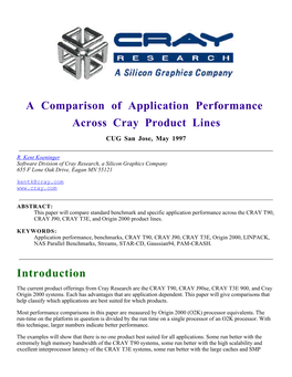 A Comparison of Application Performance Across Cray Product Lines CUG San Jose, May 1997